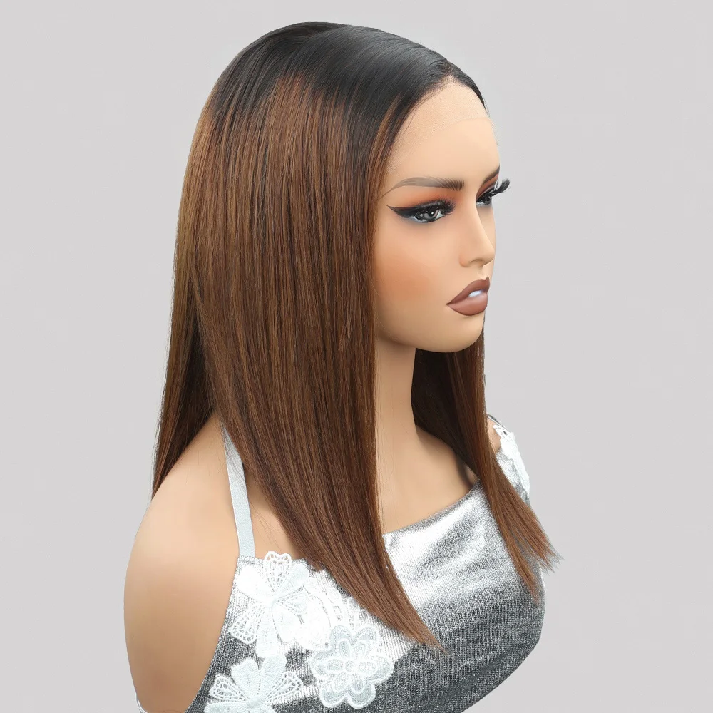 Bone Straight Glueless Wig Ready To Wear 1B/T30 Elastic Drawstring Wig 200% 10A Ombre Brown 5x5 Lace Closure Bob Wig Human Hair