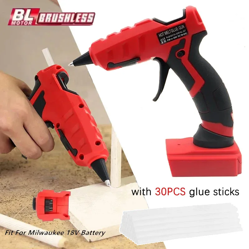 Cordless Hot Glue Gun for Milwaukee 18V Battery with 30pcs 7mm Sticks 30s Quick Preheat for Arts & Crafts & DIY (No Battery)