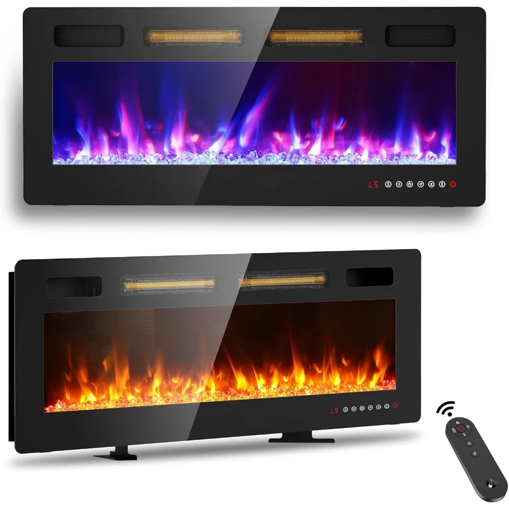 42 Inch Electric Fireplace Wall Mounted/Freestanding-Ultra Thin Fireplace Inserts for Living Room with Double Heat Vent