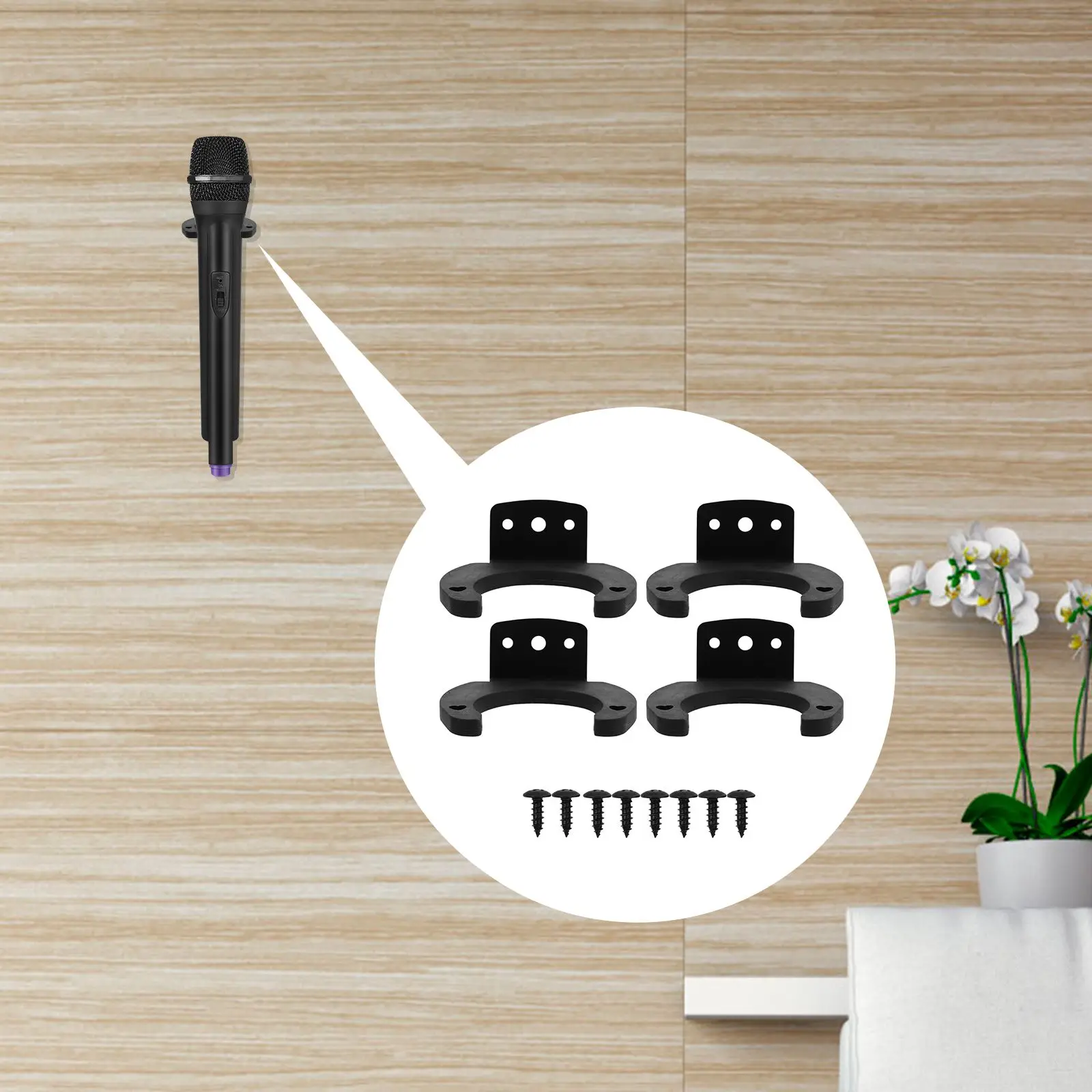 4PCS Microphone Holder Wall Mount Clip Set for Wireless Mics Small Size Light Weight Non Microphone Stand Damaging