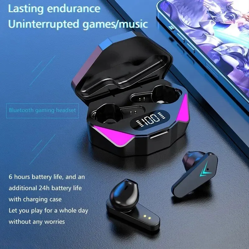 X15 TWS Earphone Gaming Bluetooth nirkabel, Earphone dengan Mic Bass Audio 9D Stereo musik HiFi Headset untuk Gamer semua ponsel