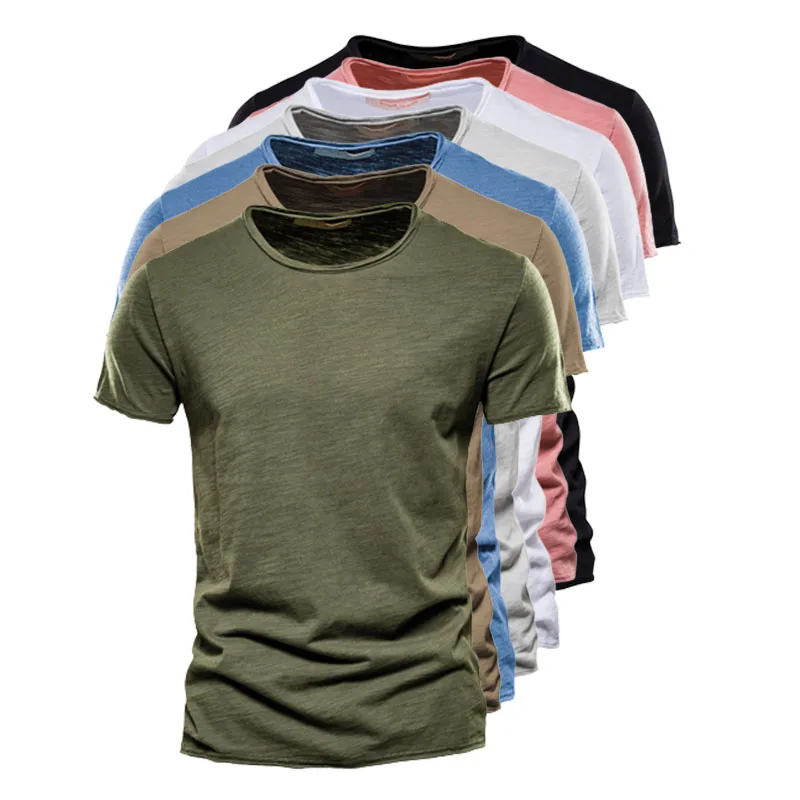 

Summer New 100% Cotton Men T-shirt Fashion Design Slim Fit Soild T-shirts Male Tops Tees Short Sleeve T Shirt For Men