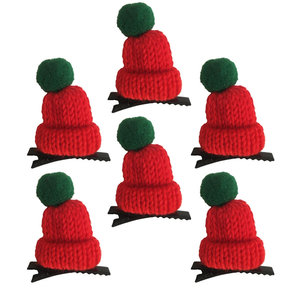 

6pcs Christmas Kids Hair Clips Adorable Xmas Barrettes Knit Wool Hat Style Bow Hairpins for Party Stage Performance Comfortable