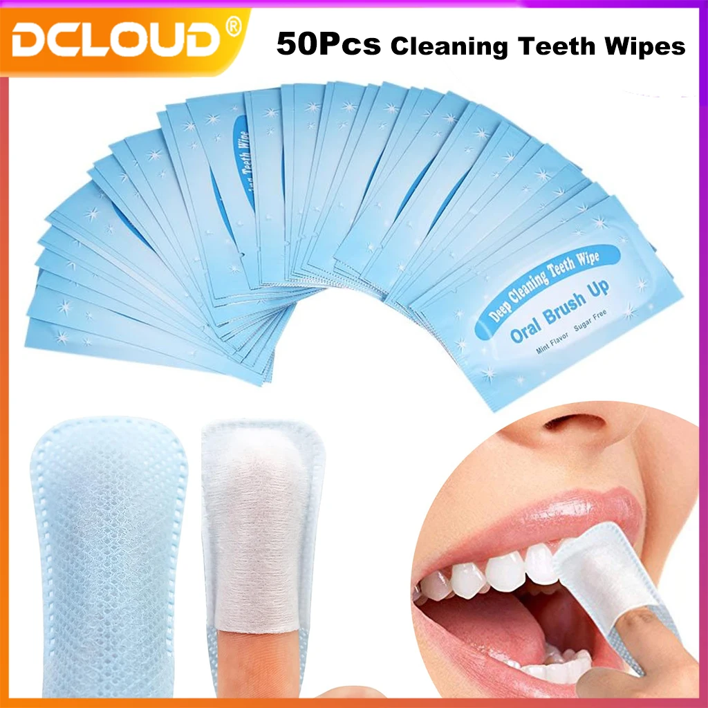 50Pcs Disposable Teeth Deep Cleaning Wipes Dental Brush Up Finger Wipe Mint Flavor Tooth Cleaning Oral Hygiene Care Tools