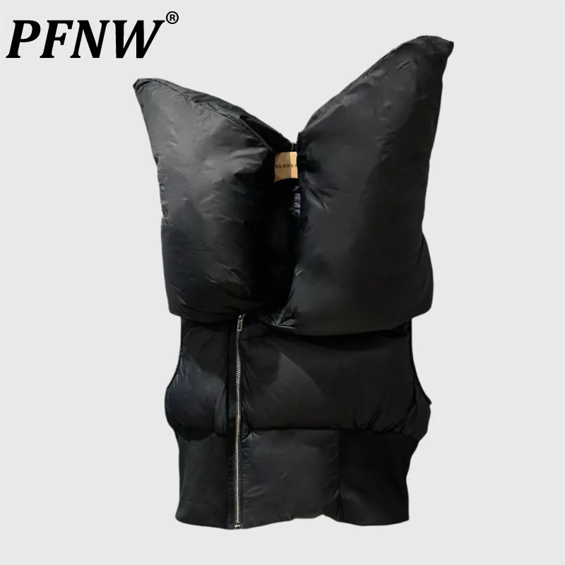 PFNW Silhouette Sleeveless Down Jacket New Exaggerated Design Unisex Winter Trend Zipper Down Short Vest Outerwear Top 28W5837