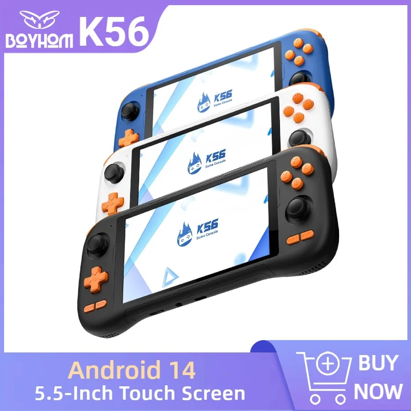 وحدة تحكم BOYHOM Super K56 Android 14 وحدة تحكم ألعاب محمولة 5.5 بوصة تعمل باللمس 5000 مللي أمبير في الساعة مع 50+ محاكيات 128 جيجابايت