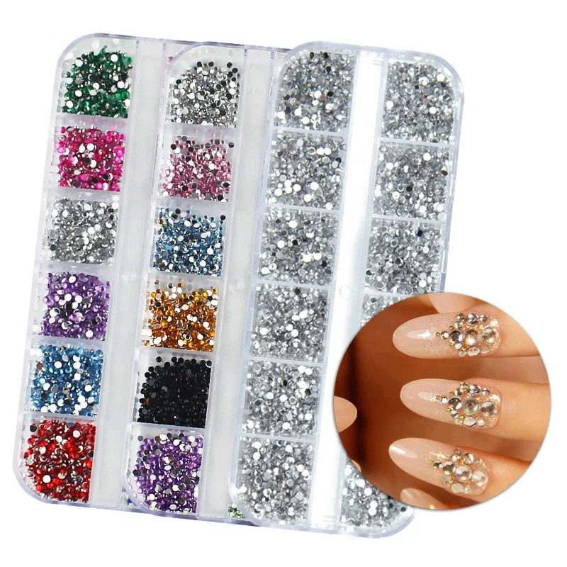 

3000Pcs a Box Nail Art Flat Back Crystal Rhinestone 1.5mm 2.0mm Dazzling Diamonds Strass Manicure Tip 3D Decoration