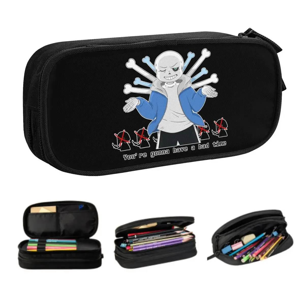 Custom Korean Undertale Sans Pencil Case for Girls Boys You're Gonna Have A Bad Time Large Storage Pen Bag Box School Supplies