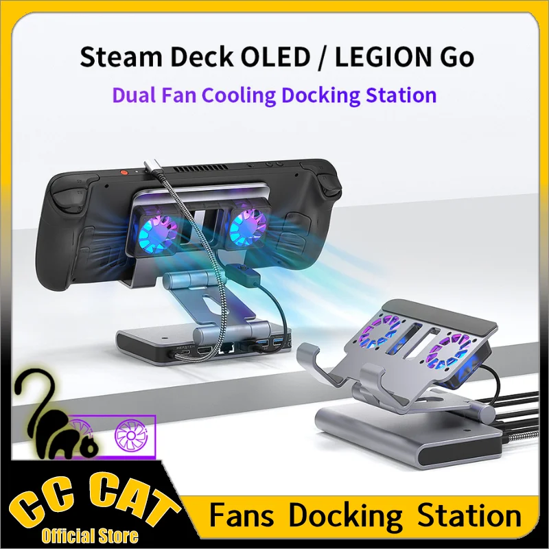 Fans Docking Station 6-In-1 For Steam Deck/Rog Ally X/Legion Go/Msi Claw Adjustable Stand Custom Steam Deck Dock With Hdmi 4k