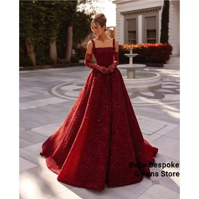 

Customized Beads Luxurious Women's Evening Dresses for Special Occasions Square Leader Back-length Party Elegant Woman Prom