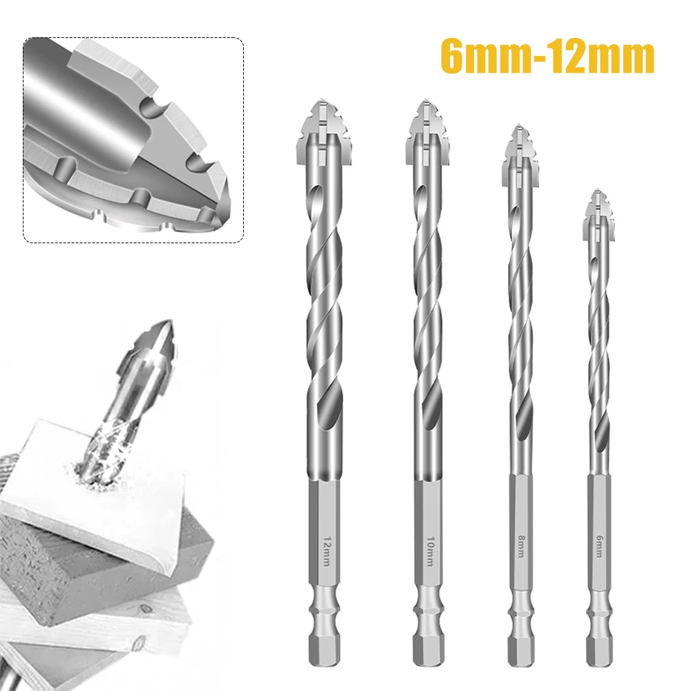 Four-edge Serrated Eccentric Drill Bit Suitable for Tiles Glass Marble Concrete Tungsten Steel Drill Bit Alloy Hexagonal Handle