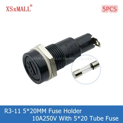 5PCS R3-11 5*20MM Fuse Holder 10A250V Panel Mounting High Temperature Resistance Bakelite Fuse Base With 5*20MM Tube Fuse