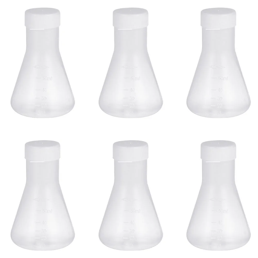 

6Pcs Conical Flask Professional Plastic Flask for Experiment Lab Use Accurate Scale Line Stable Base Design Transparent Liquid
