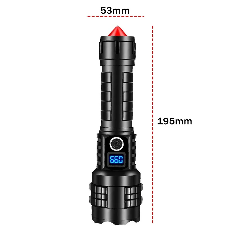 5000LM Tactical P70 LED Flashlight Long-Range USB Charging Torch Power Display Hand Lamp 5 Modes Lantern Emergency Broken Window