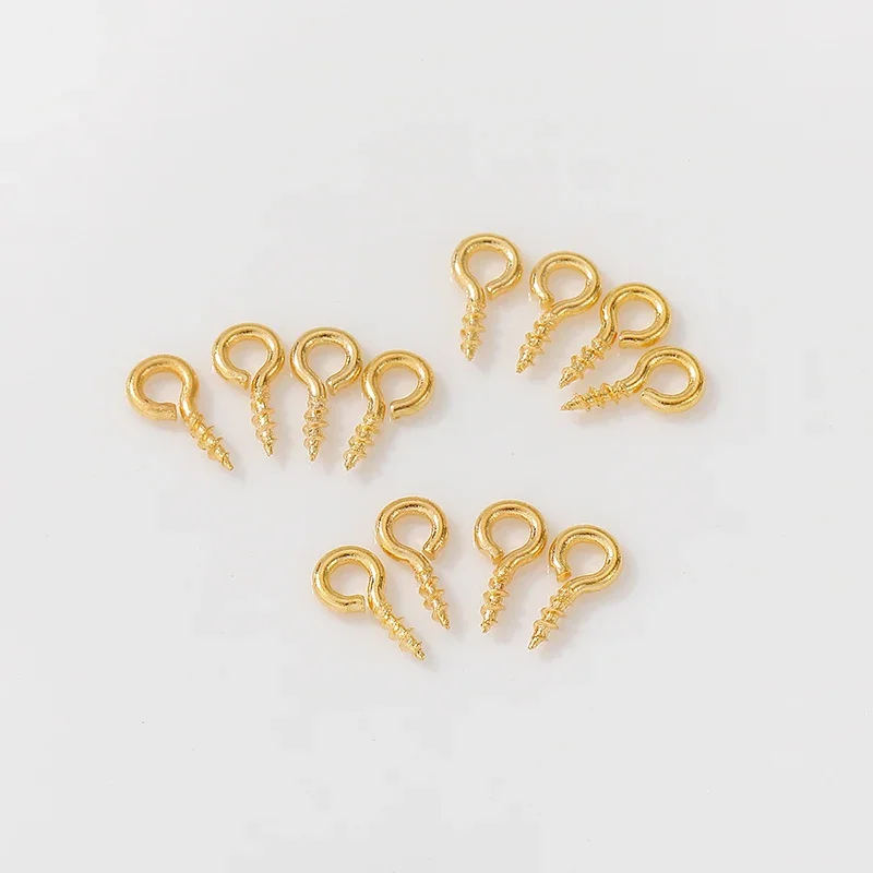 50Pcs Brass 18K Gold Plated Mini Eye Pins Eyepins Hooks Eyelets Screw Threaded Pendant Clasps For DIY Jewelry Making Supplies