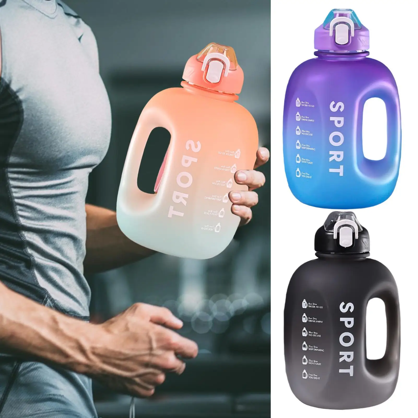 

1.5 Liter Sports Water Bottle With Straw Large Capacity Fitness With Scale Gradient Kettle Outdoor Plastic Portable Water Bottle