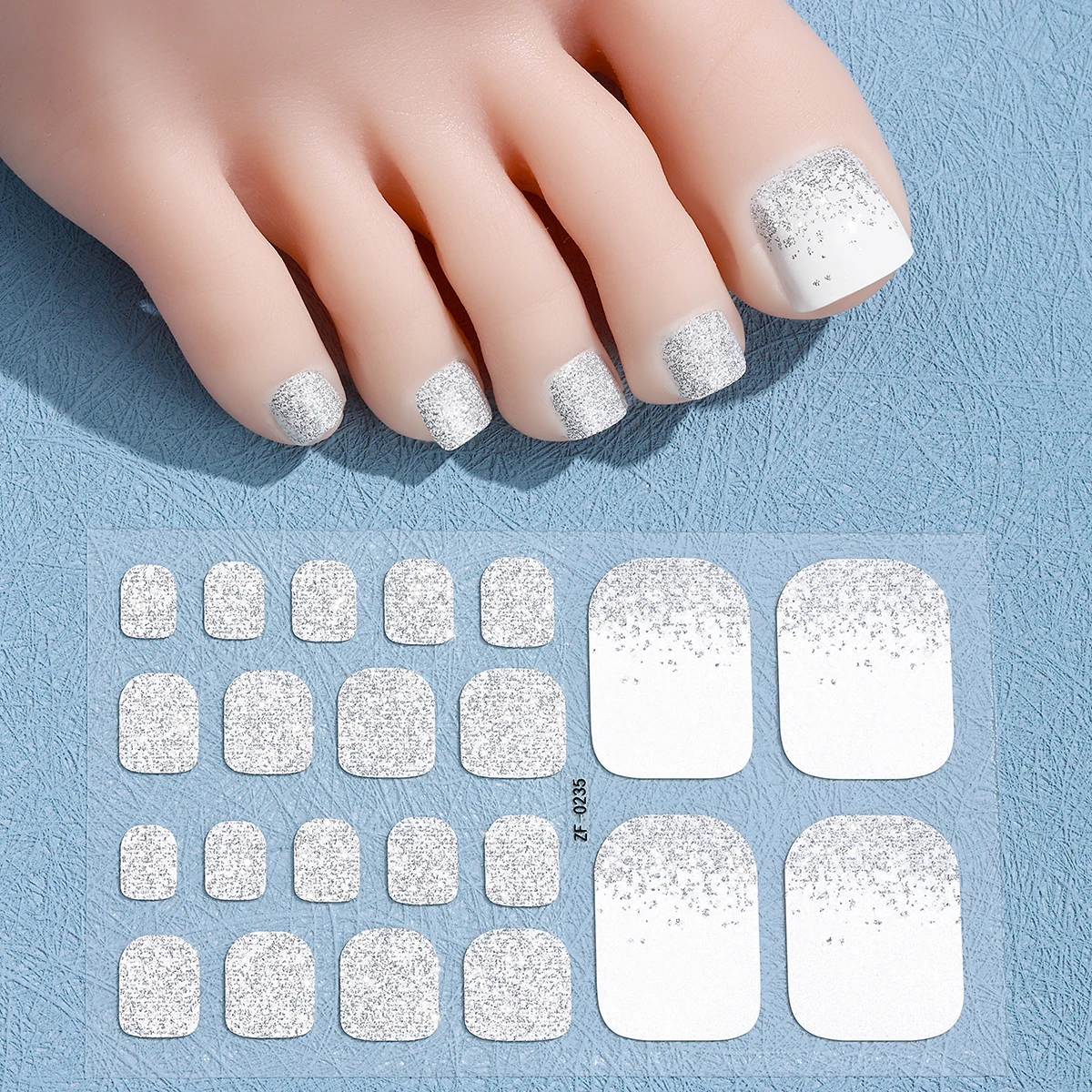 22Tips Glitter Franse teennagelsticker Volledige dekking Waterdichte sticker Voetteennagelstickers Eenvoudige mode-manicurestickers