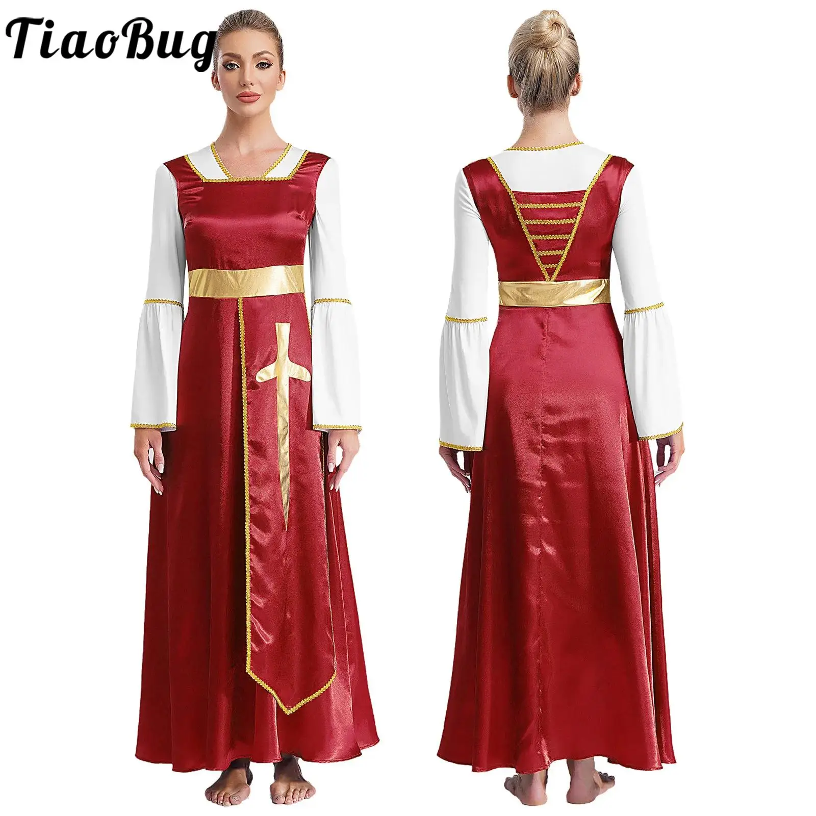 Vrouwen Liturgische Lof Dans Tuniek Kerk Jurk Koor Aanbidding Overlays Mouwloze Lace-up Zijkanten Split Tank Gown Robe cover Up