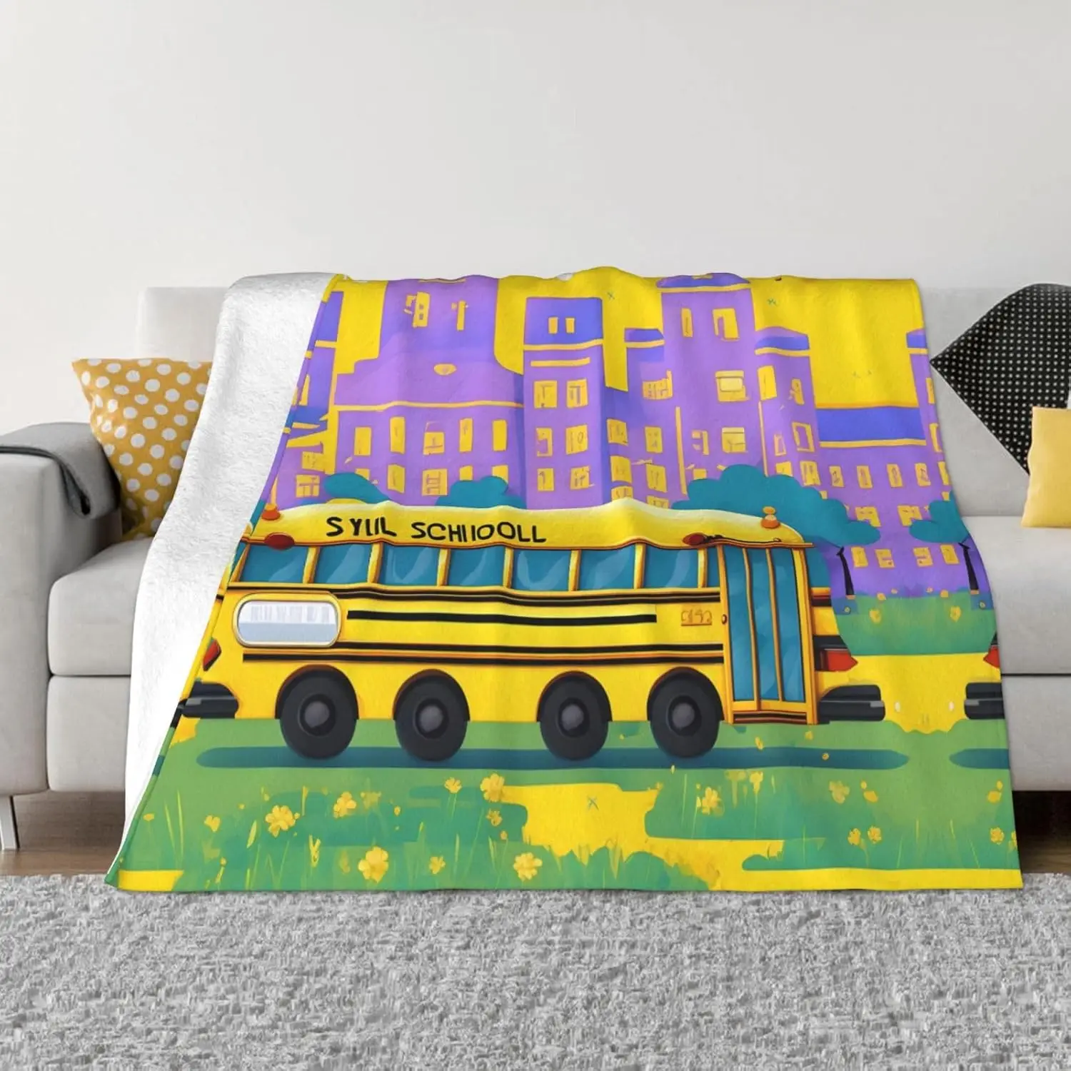 لطيف الكرتون حافلة نمط الفانيلا رمي بطانية الملك الملكة كامل الحجم سوبر لينة خفيفة الوزن الدافئة لمدرب السفر أريكة بطانية