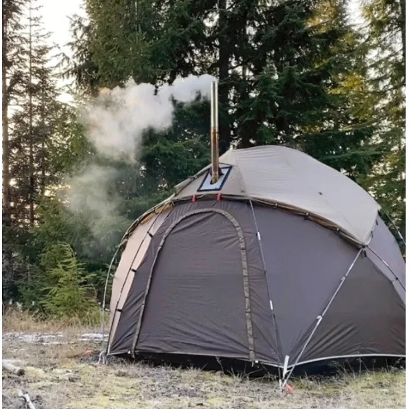 Firewood stove, aluminum pole, ball shaped tent, outdoor camping, leisure mountaineering, family observation