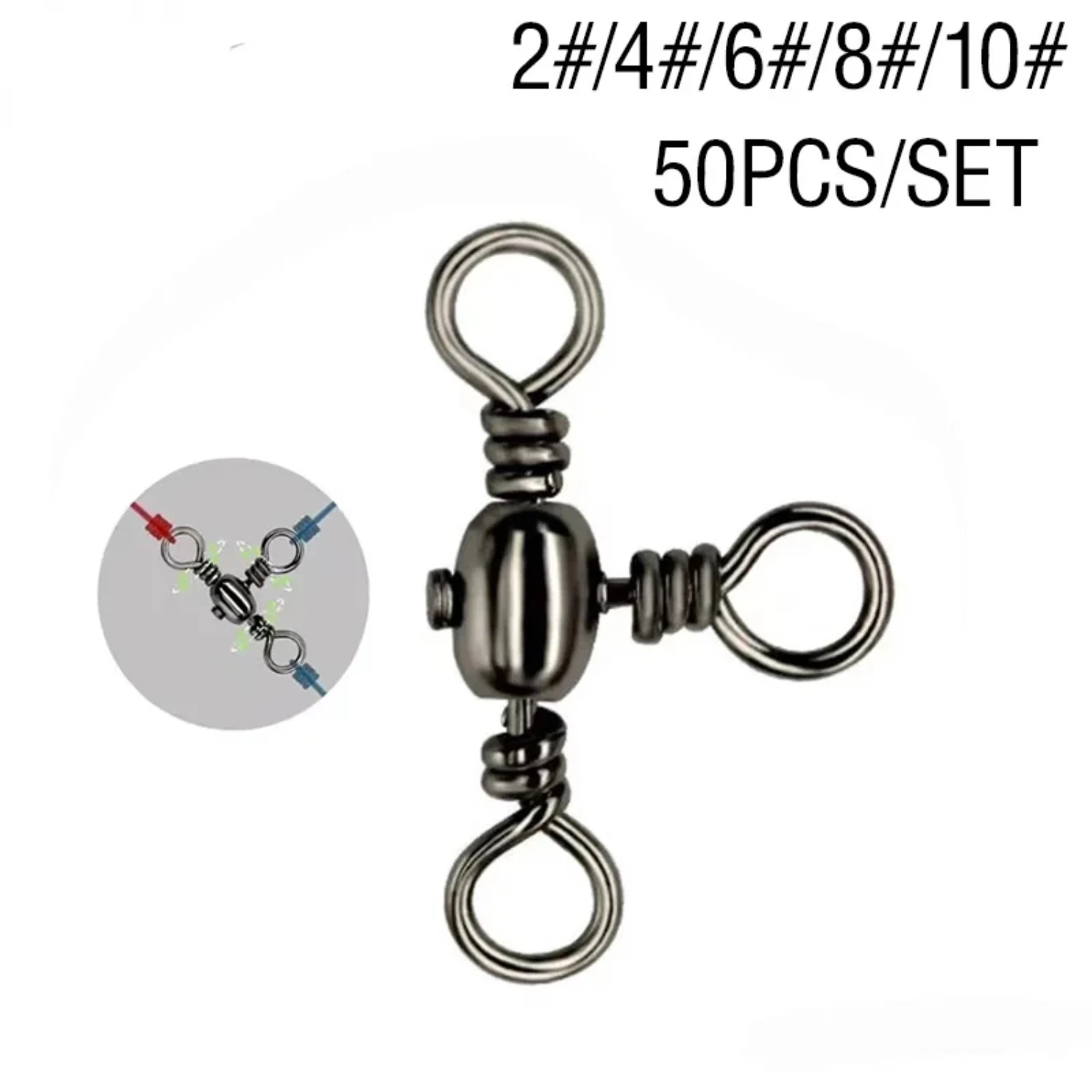 50PCS/ Fishing Accessories Black Nickel Plating Three-Prong Connector T-Swivel Sub-Line Splitter Outdoor Fishing Bazi Ring 50