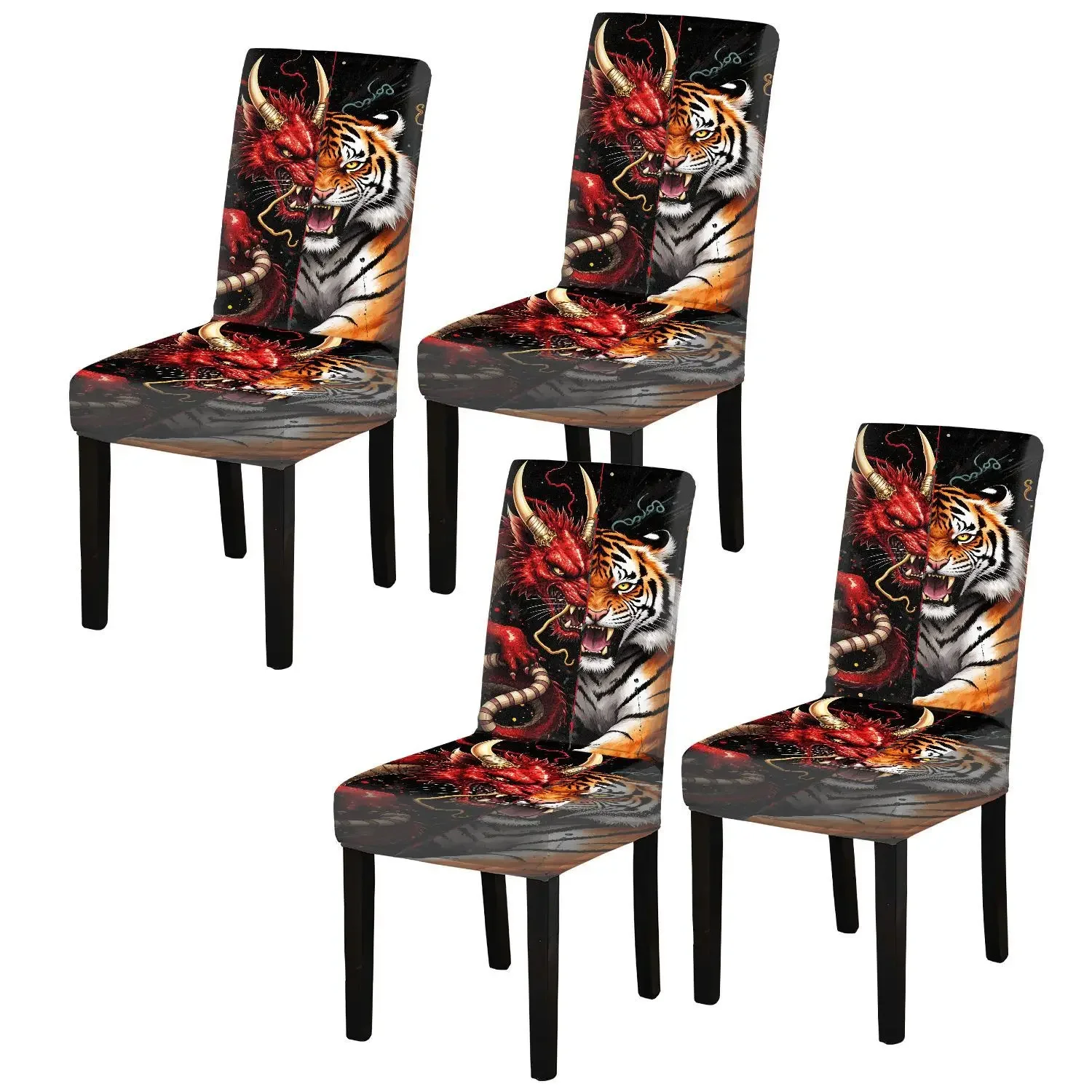 Elastic Dining Chair Cover Mysterious Creature Against Cosmic Background Removable, Washable, Home Dining Chair Cover
