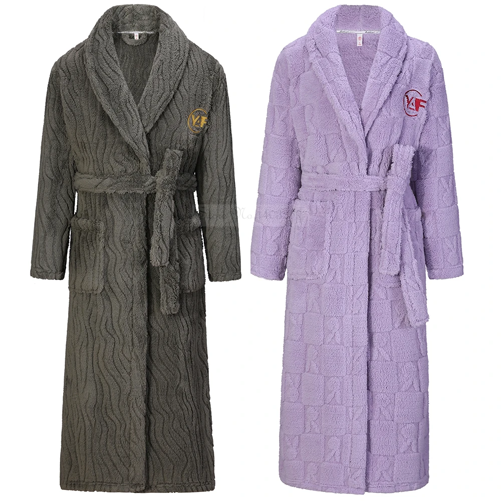 Gaun mandi flanel pasangan, jubah panjang tebal hangat pakaian tidur ukuran besar longgar bulu karang Kimono pakaian rumah musim dingin