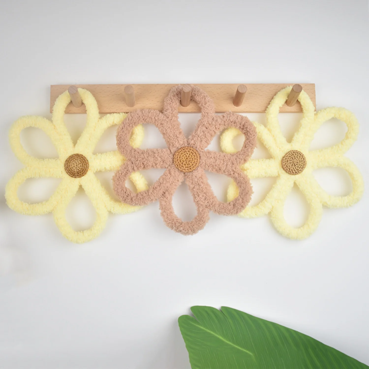 2 Stück böhmische Gänseblümchen-Blumen-Wanddekoration, Ins nordische gewebte Gänseblümchen-Blume, für Zuhause, Zimmer, Kinderzimmer, Wanddekoration, Zimmer