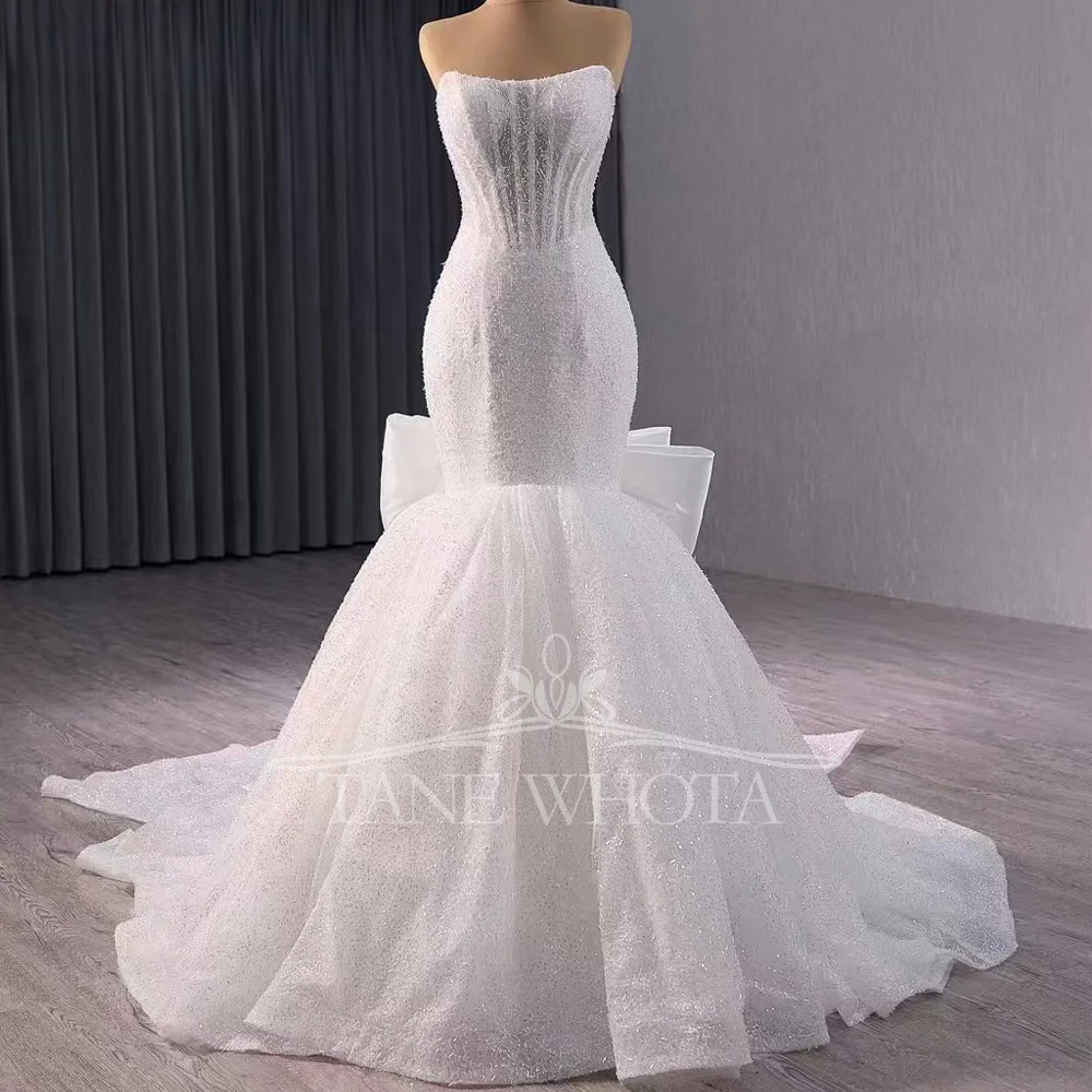 

Свадебное платье без бретелек без рукавов с блестками, на шнуровке сзади, стильный халат Mariage 2025 Vestido Novia