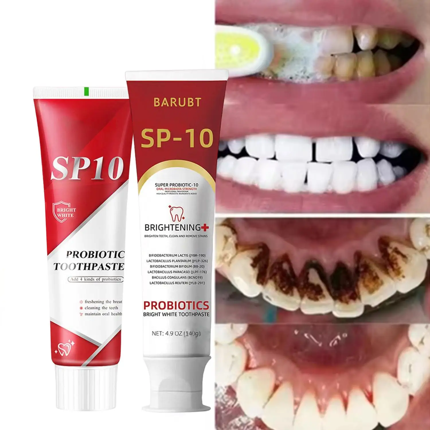 

SP-10 Probiotic Toothpaste Whiten Clean Teeth Remove Stain Oral Care Management Fresh Breath With Sodium Saccharin Lactobacillus