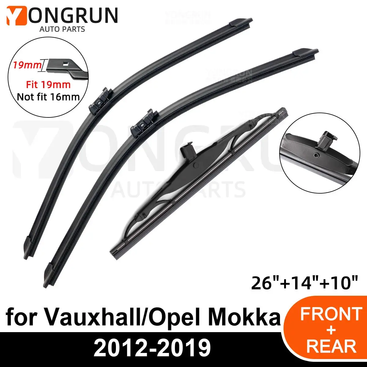 3PCS Car Wiper for Vauxhall/Opel Mokka 2012-2019 Front Rear Windshield Four Seasons durable Accessories 2012 2013 2018 2019