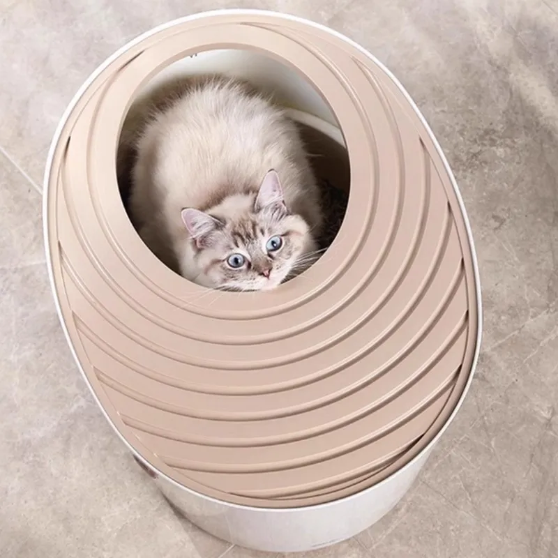 

Cat litter box with spoon, anti-splash cat toilet snail top type, fashionable round large fully enclosed cat litter box
