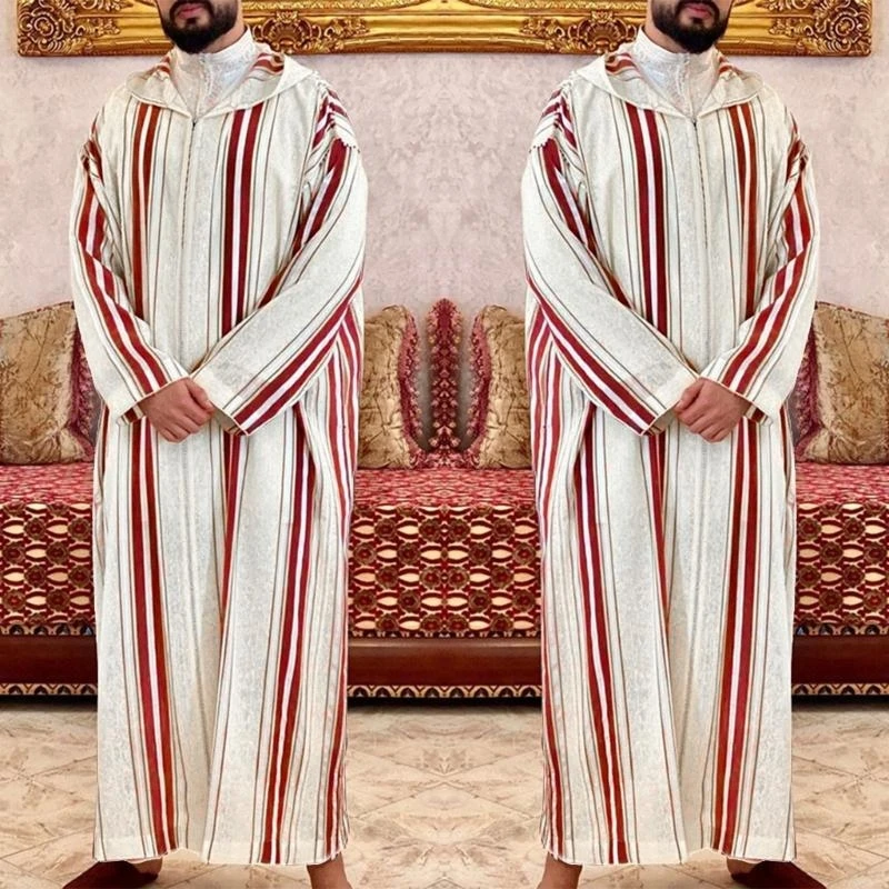 الملابس العربية الإسلامية رجال جيلابا دبي أبايا مسلم كوتفان الشرق الأوسط كافيتان رداء مخطط مخطط جوبا ثوب