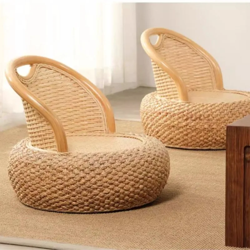 MOMO Tembel Sandalye Ev Balkon Küçük Tabure Oturma Odası Kanepe Sandalye Yuvarlak Tabure Ev Japon Rattan Tatami Arkalığı Futon