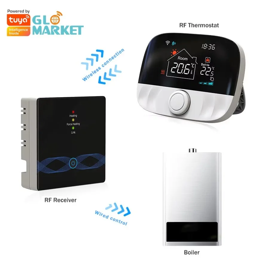 

Glomarket RF Wifi Wireless Floor Water Gas Boiler Heating Room Thermostat Knob Switch Digital Thermostat
