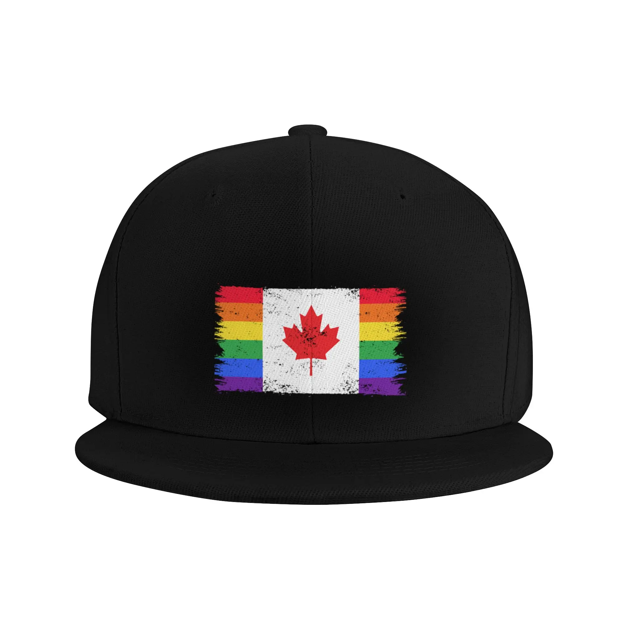 Fashion Canada Gay Flag LGBT Design Flat Brim Sun Hat  Japanese Minimalist Black Cap