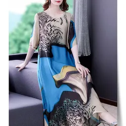Spring Autumn Oversized Fashion Printing Round Neck Loose Casual Dress Female 3/4 Sleeve Midi Robe Dresses Vestidos De Fiesta
