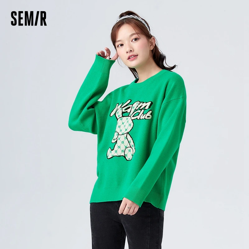 Semir Sweater Women Rabbit Jacquard Personalized 2022 Winter New Loose Sweet Cool Sweater