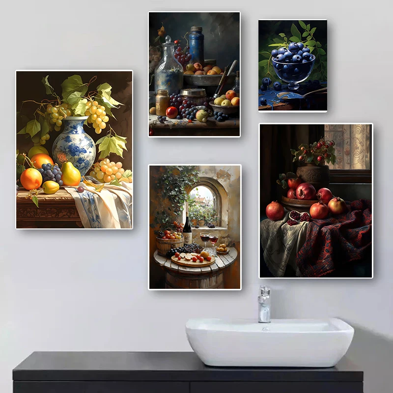 Vintage Kitchen Fruits Still Life Posters Country Kitchen Healthy Food Prints Canvas Painting Wall Pictures Home Kitchen Decor