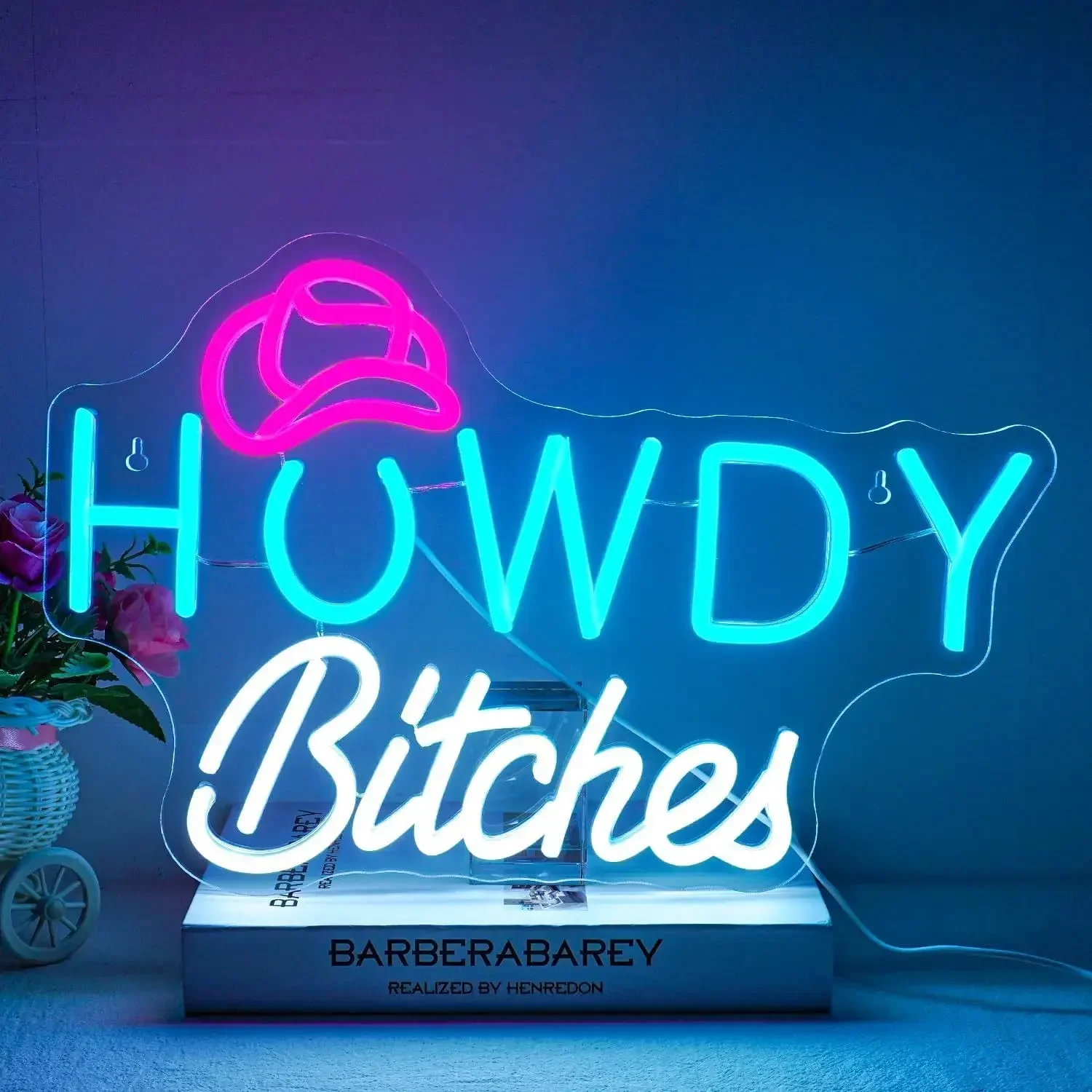 

Howdy Неоновая вывеска Настенный декор Ковбойская шляпа Неоновый свет с USB-подсветкой для спальни, одной вечеринки, бара, деревенской гостиной для девочек