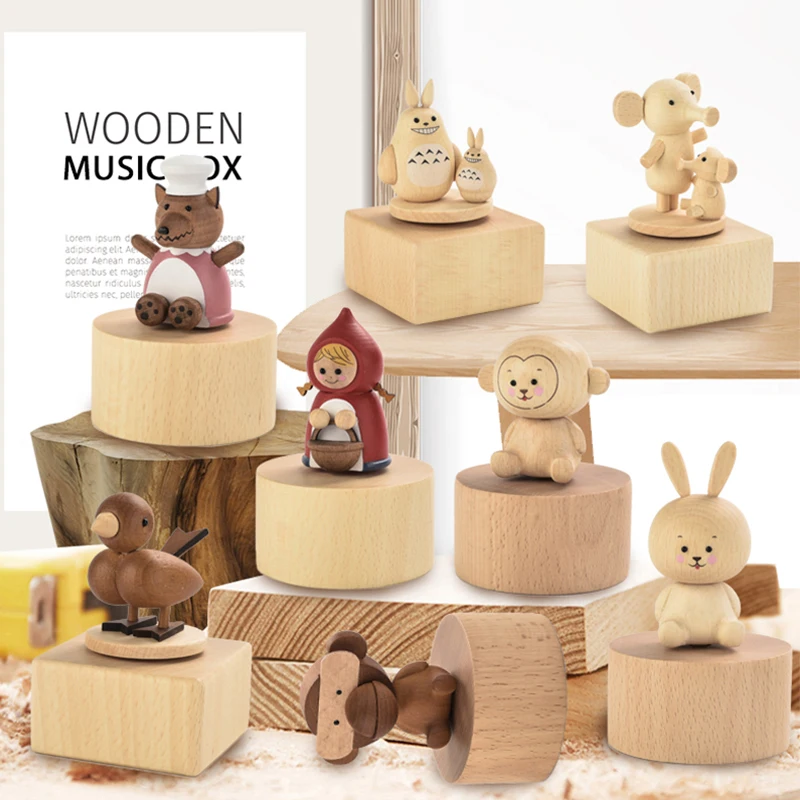 Rotating Animal Wooden Music Box, Hand Crank Musical Toy, Cute Craft Ornament, For Home Table Decor, Birthday And Holiday Gift