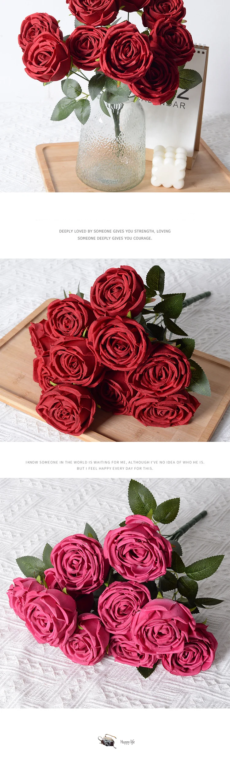 10 rote Rosenköpfe für DIY-Hochzeitsdekoration, künstliche Blumen, Brautstrauß, Blumenarrangement-Zubehör, Weihnachtsdekoration, Wohnaccessoires – Detail 4