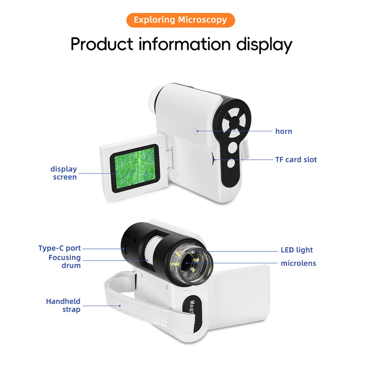 DV Microscope for Kids 1000X Microscope with 6 Adjustable LED Lights 2Inch LCD with 32GB Memory Card Portable Microscope