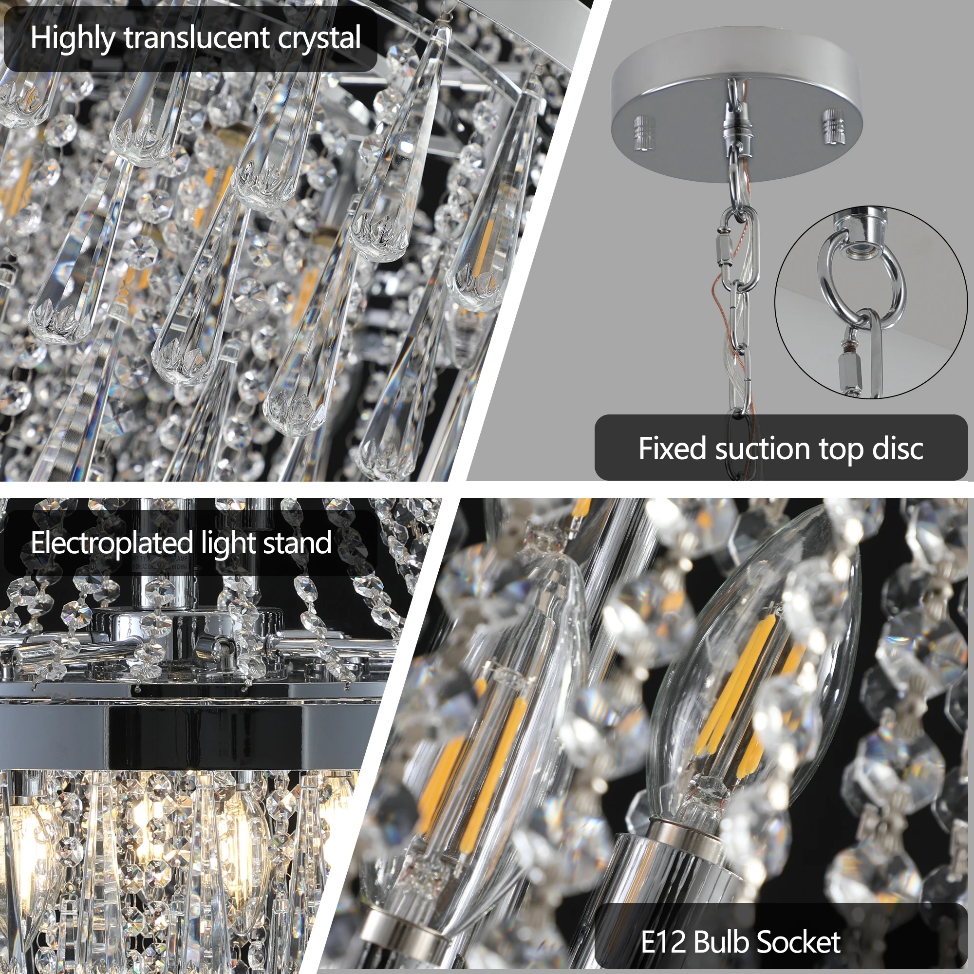 Large luxury silver crystal chandelier, dazzling K9 crystal, high-end metal finish, is an ideal choice for chic decoration