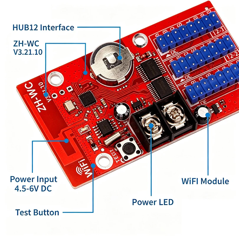 Smart LED Screen Controller ZH-WC Wireless WiFi Data Transfer Support 65536 Programs Simulation Clock Animation Function Card