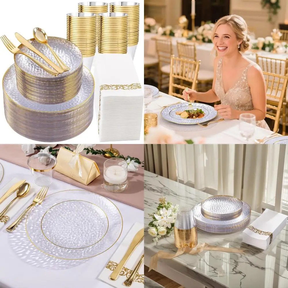

Набор золотой пластиковой посуды — 350 одноразовых тарелок, кованый дизайн на День Благодарения, в комплект входит 50 обеденных тарелок