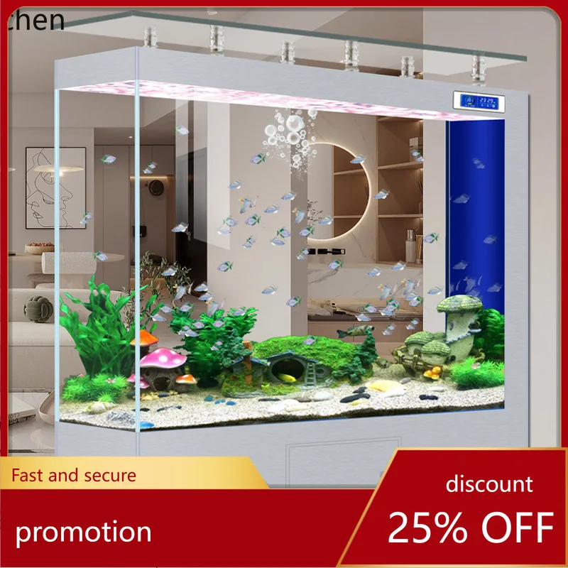 

ZML New Square Bar Counter Tank Gold Crystal Ultra White Glass Large Living Room Home Fish Tank Aquarium