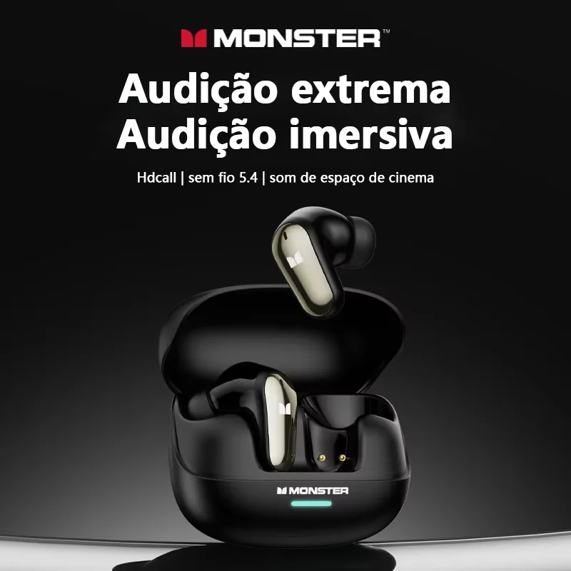 Fones de Ouvido Sem Fio Monster MQT52 Bluetooth 5.4 com Longa Duração de Bateria, Headphones para Jogos, Som Estéreo HIFI em Modo Duplo com Microfone