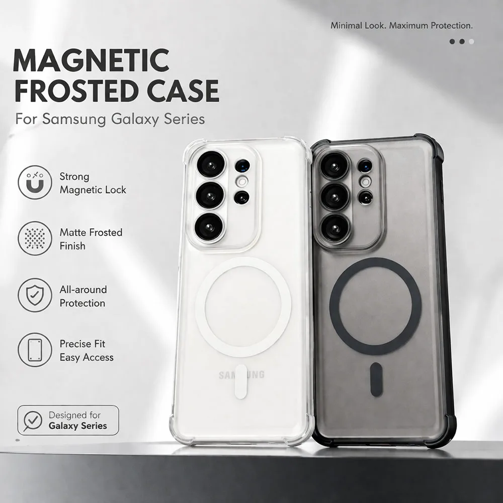 Magnetic For Magsafe Shockproof Case for Samsung Galaxy S26 Ultra S25 Plus S24 S23 S22 Plus, Soft Matte Transparent Cover Luxury