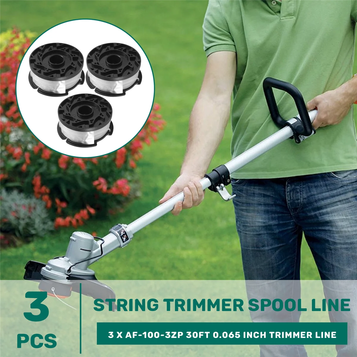 3 Pack Trimmer Replacement Spool for BLACK+DECKER AF-100-3ZP 30Ft 0.065 Inch Trimmer Line